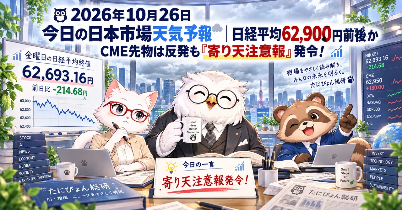 October 26, 2026 Today's Japanese Market Weather Forecast | Nikkei Average around 62,900 yen; CME futures rebound but 'Opening High, Closing Low' warning issued!