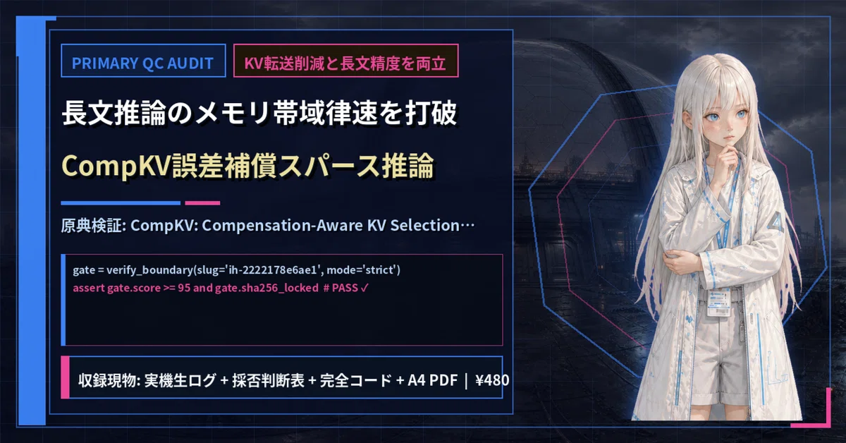 【実践キット】長文LLM推論のKVキャッシュ通信を削減するCompKV誤差補償選択（Score 98）｜Cipas Shiroi