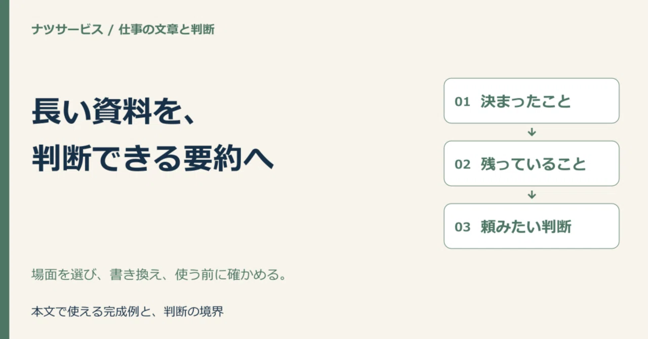 Turn long documents into a single summary for decision-making｜ナツサービス｜仕事 ...