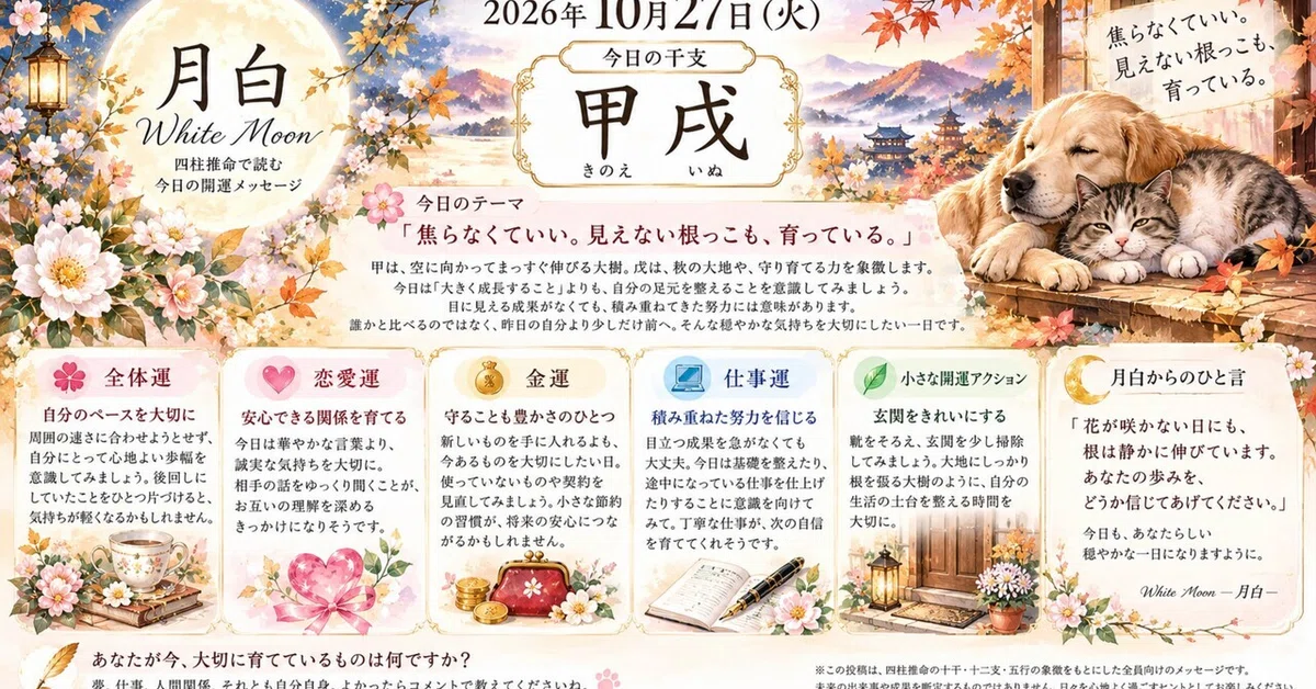 🌙 Tsukishiro White Moon | Today's Four Pillars of Destiny October 27 ...