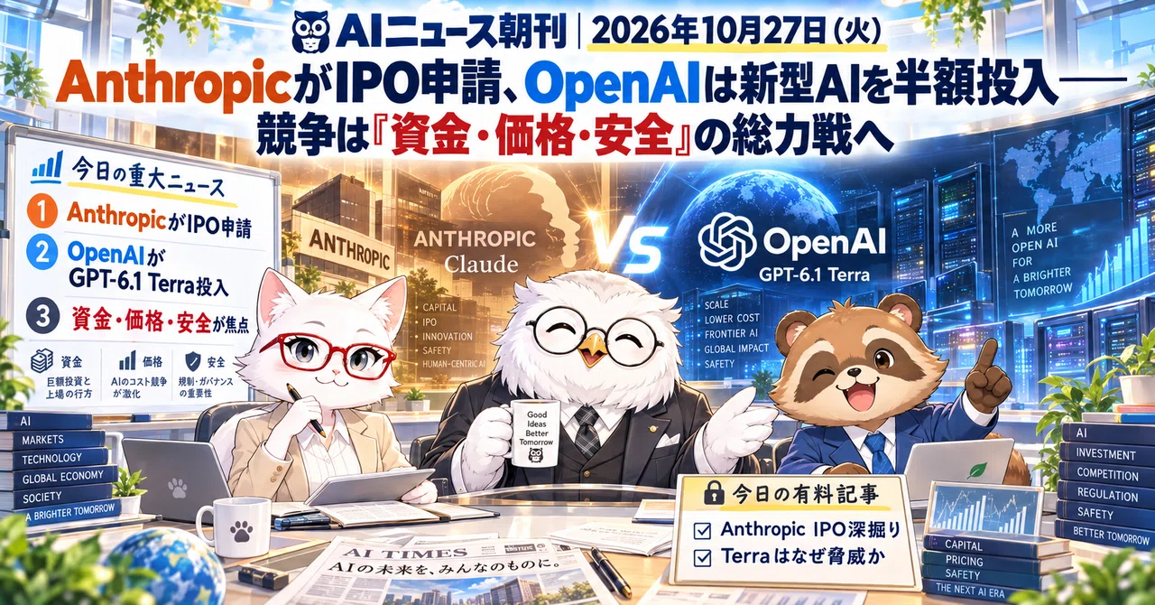 AI News Morning Edition | Tuesday, October 27, 2026: Anthropic Files for IPO, OpenAI Launches New AI at Half Price—The Competition Escalates into an All-Out War of ...