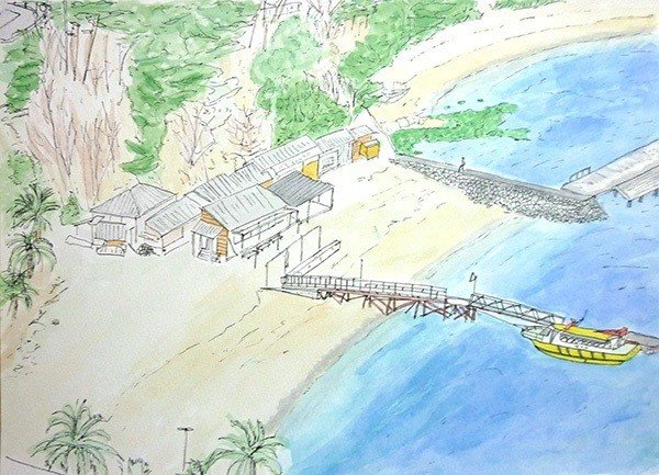 瀬戸内海の海と浜辺の景色 水彩スケッチ 深呼吸 Note