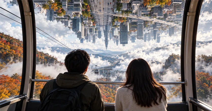 An Upside-Down City Appeared Above the Ropeway [Another World]｜うらめしにゃあ
