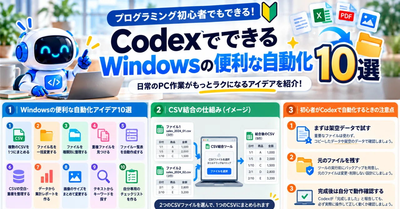 CodexでできるWindowsの便利な自動化10選！プログラミング初心者向け｜PC自動化ラボ｜Codex初心者向け