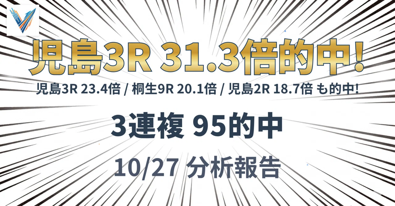 【的中報告】Dr. Vector 10/27(火) 3連複95的中・3連単最高20.1倍｜Dr. Vector