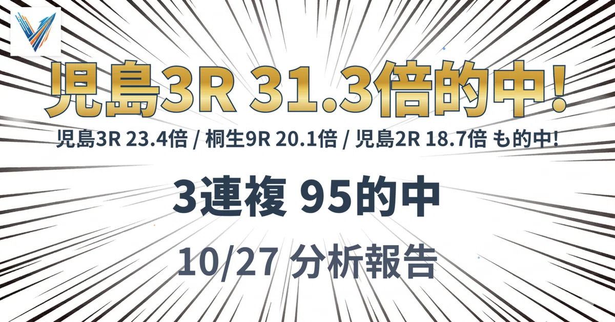 【的中報告】Dr. Vector 10/27(火) 3連複95的中・3連単最高20.1倍｜Dr. Vector