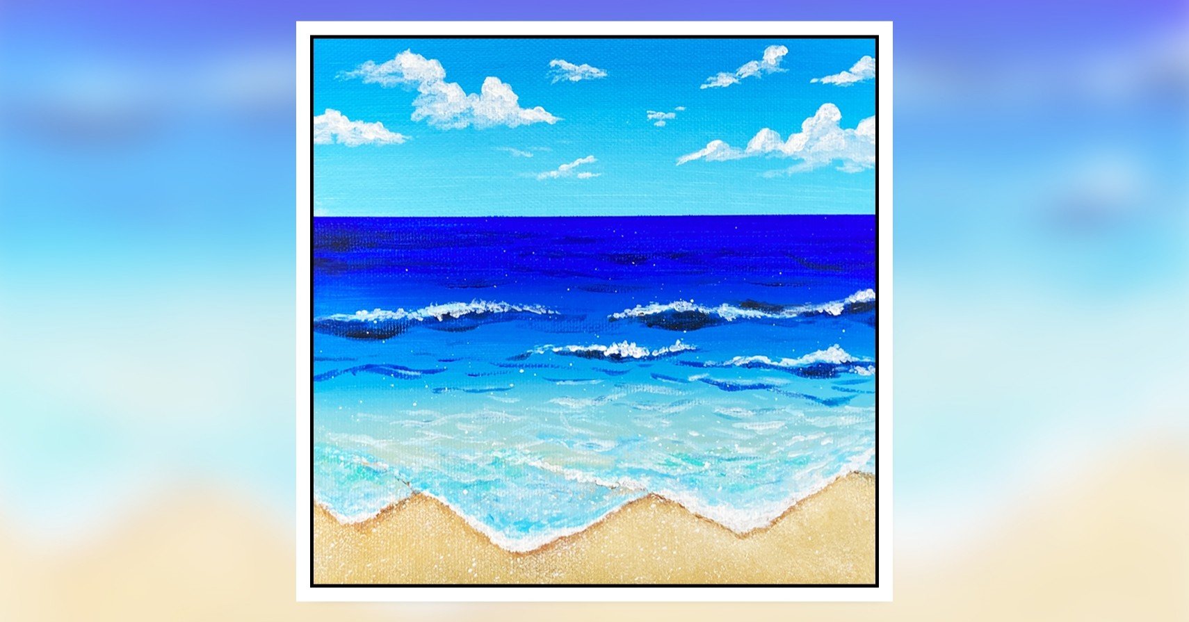 アクリル絵の具を使用した「夏の空と海と波」の描き方 / 初心者が簡単 