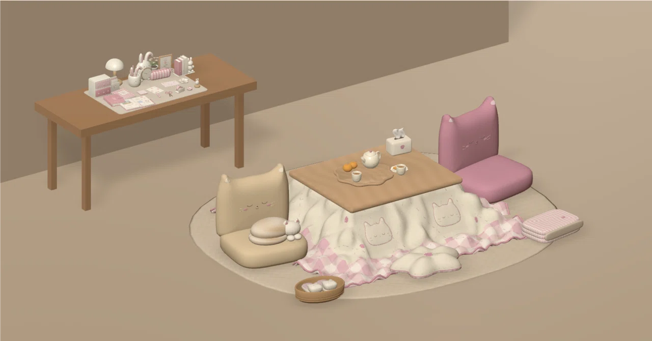 Create A Kitten A small relaxation corner with a cat and a kotatsu | 15 VRChat props, 3 ...