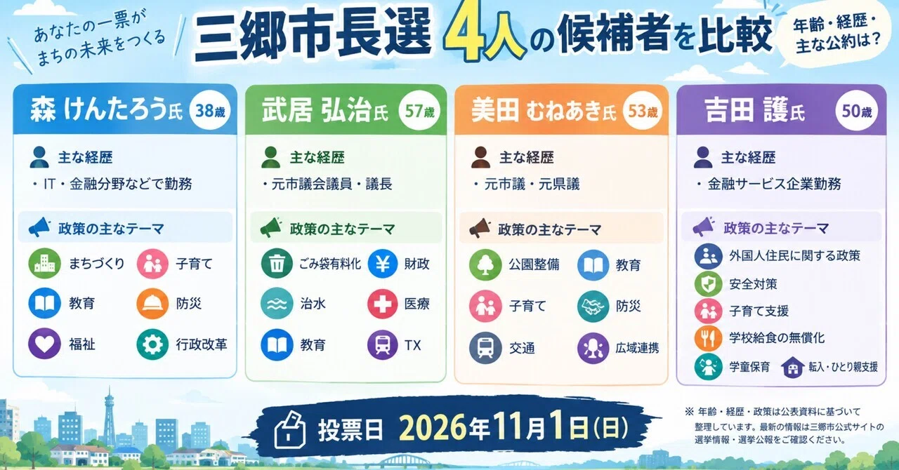Comparing the 4 Candidates for Misato Mayoral Election: Age, Background ...