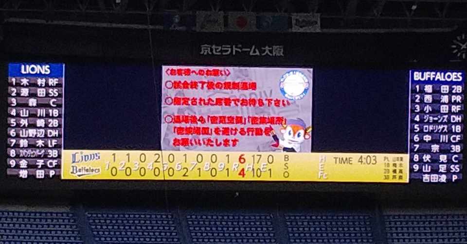 コロナのさなかに野球を見に行くということ 8 埼玉西武ライオンズvsオリックスバファローズの試合を見に行きました ちゅんしゃー Note