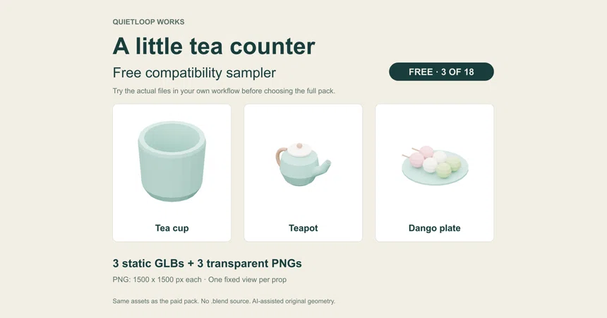 [Free Sample] 3 Tea House Props | Test GLB and Transparent PNGs in Your ...