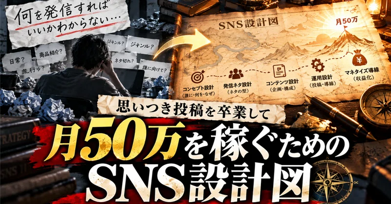 「何を発信すればいいかわからない」から抜け出す。思いつき投稿を卒業して月50万を稼ぐためのSNS設計図