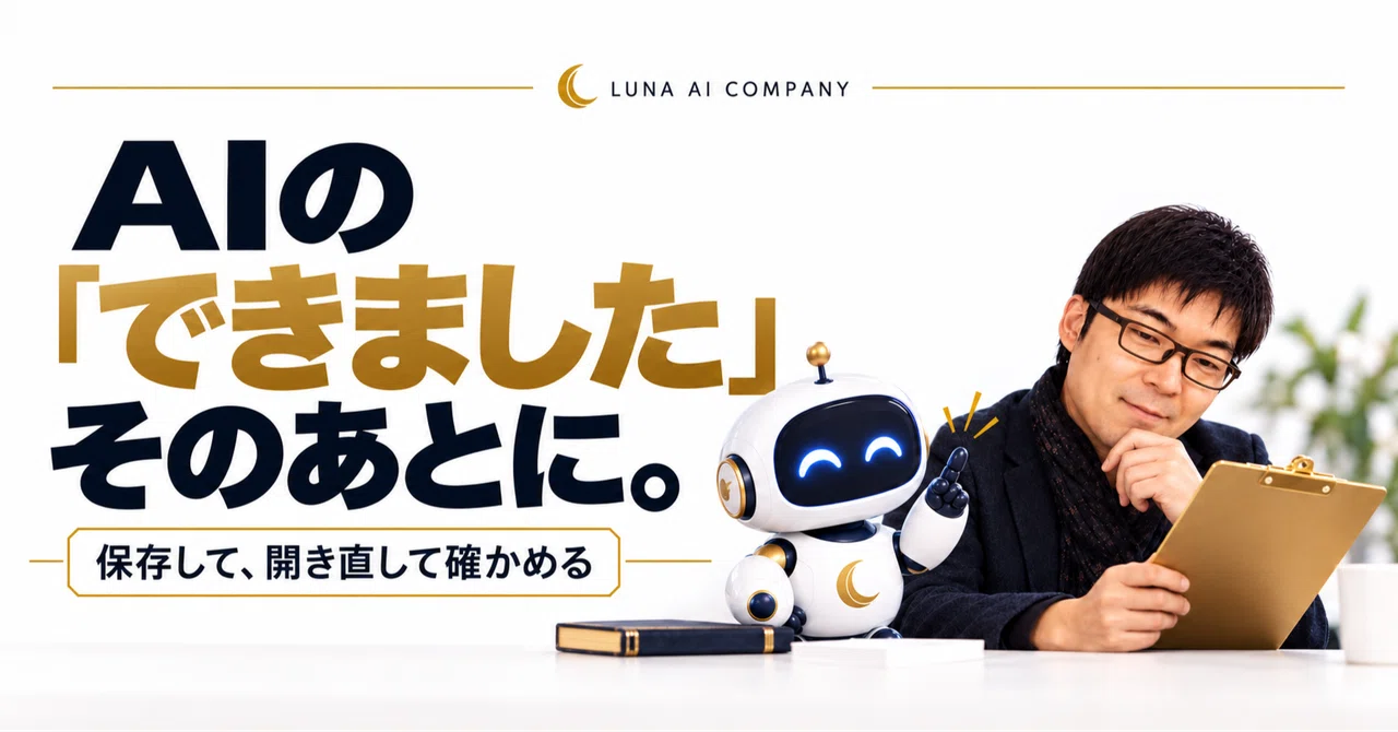 AIの「できました」そのあとに。をテーマにした顔入り横長画像
