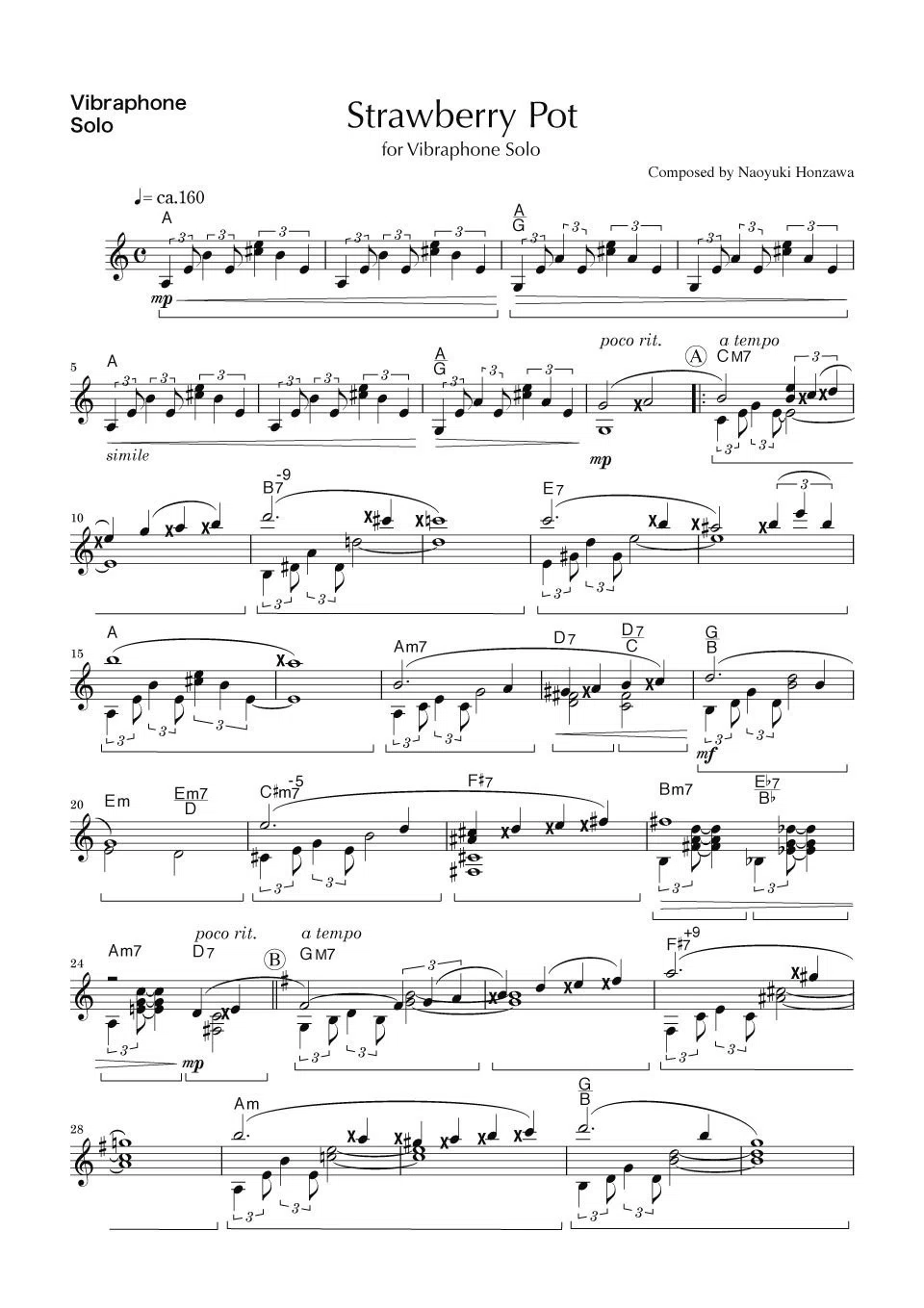 Strawberry Pot for vibraphone solo 楽譜(PDF)｜本澤なおゆき