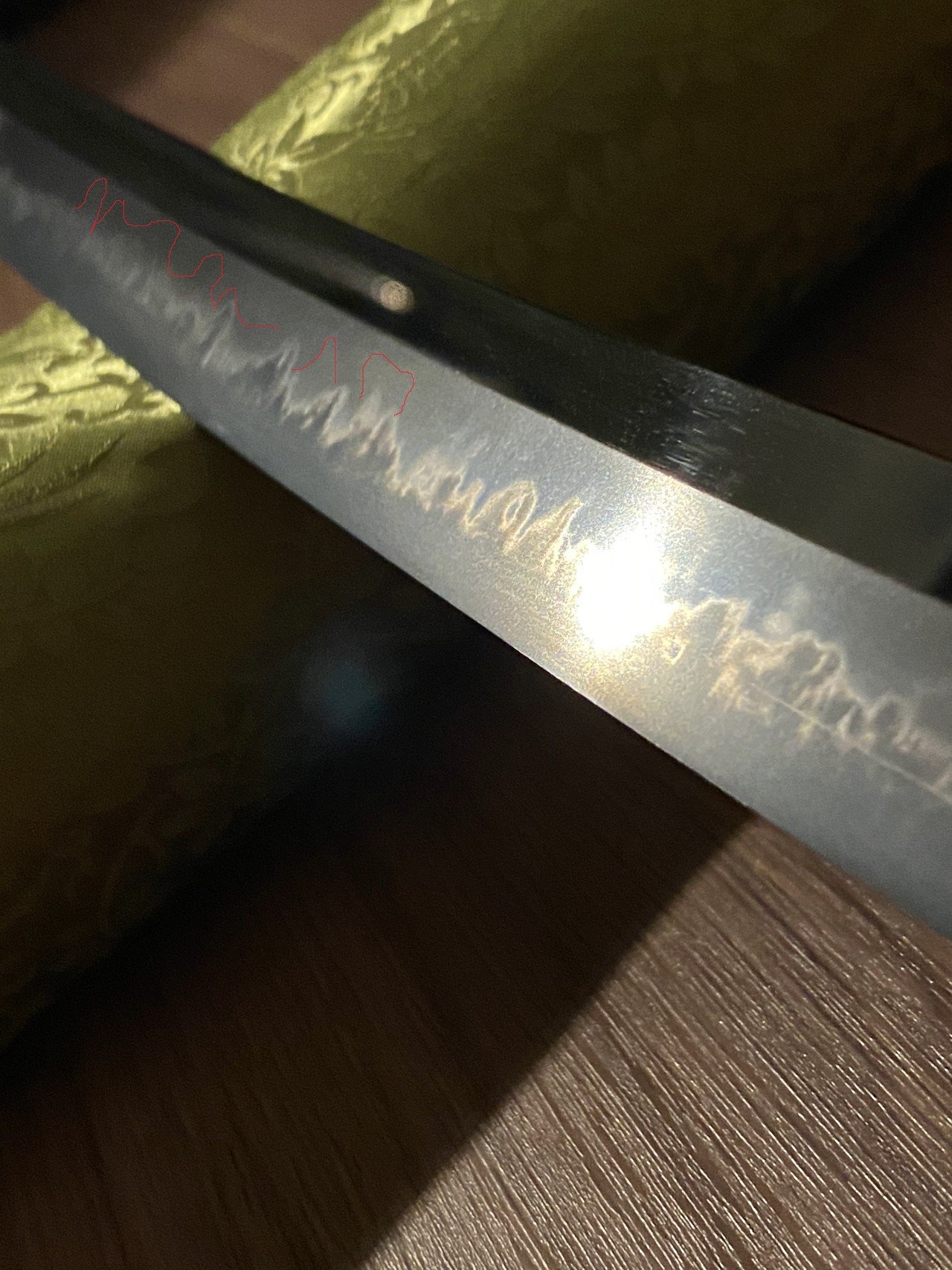 【田中】刀 大河月山源貞一作（花押）応尾中郁夫君需 昭和五十八年六月吉日