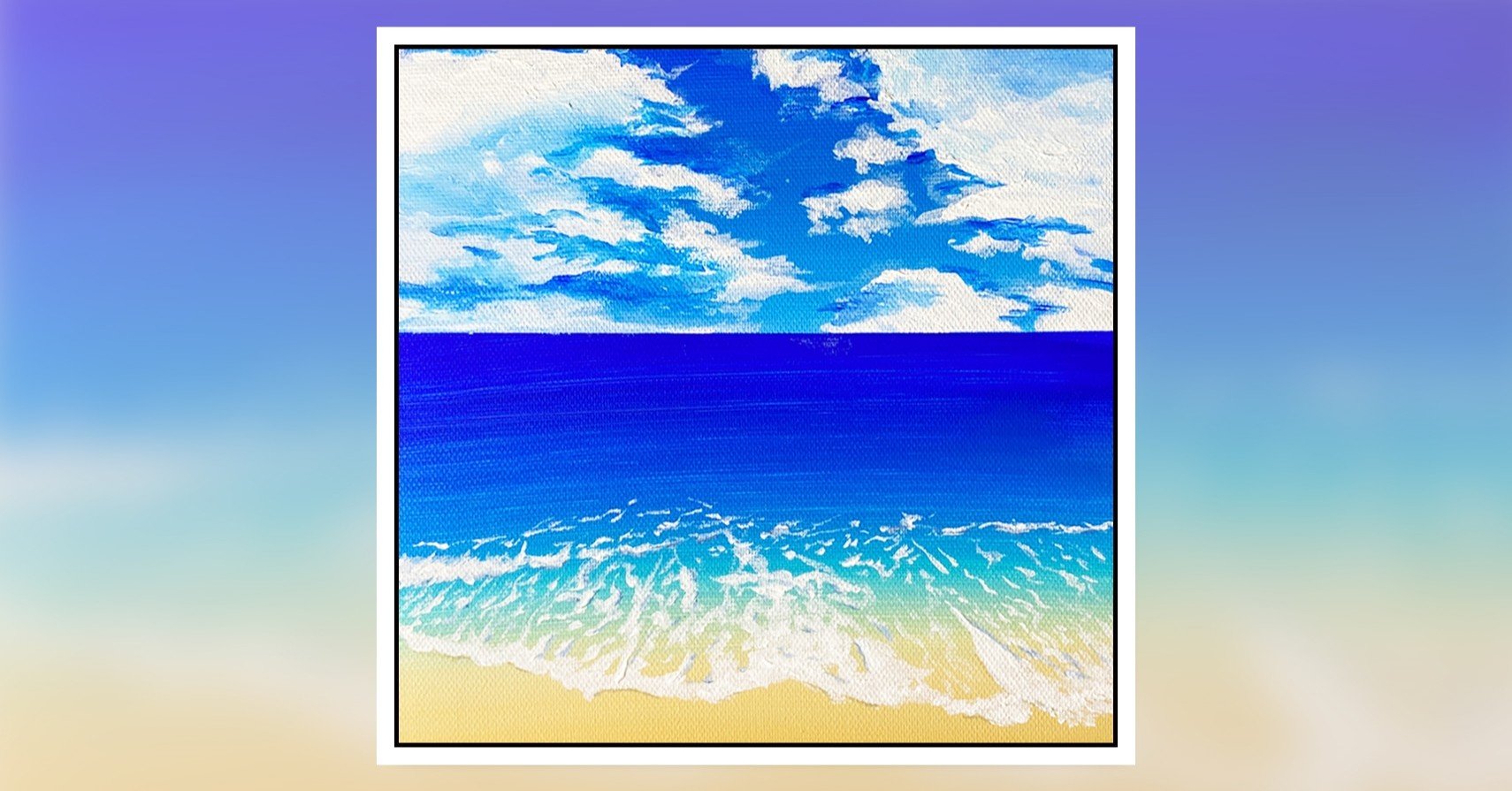 アクリル絵の具を使用した「夏空と海」の描き方 / 初心者が簡単に絵を
