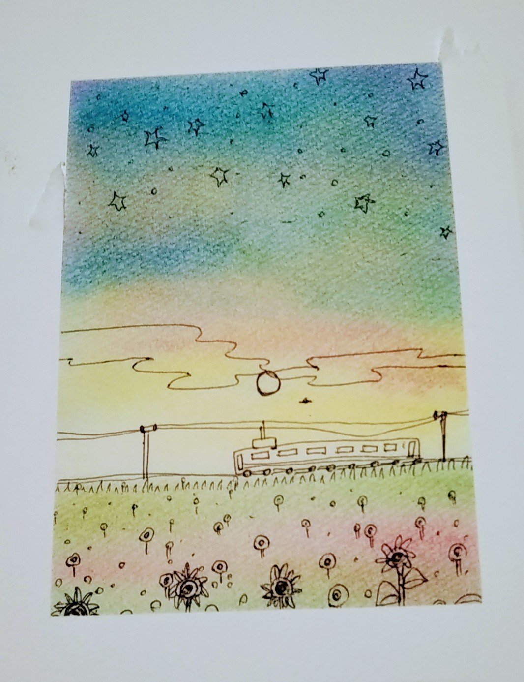 パステル画（原画）夕暮れの街。 パステル画（原画）夕暮れの街。 夕焼けの街のパステル画です