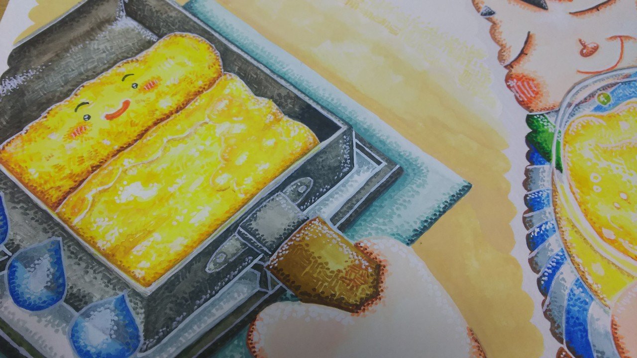 玉子焼きに顔を描きました W Harada J Note