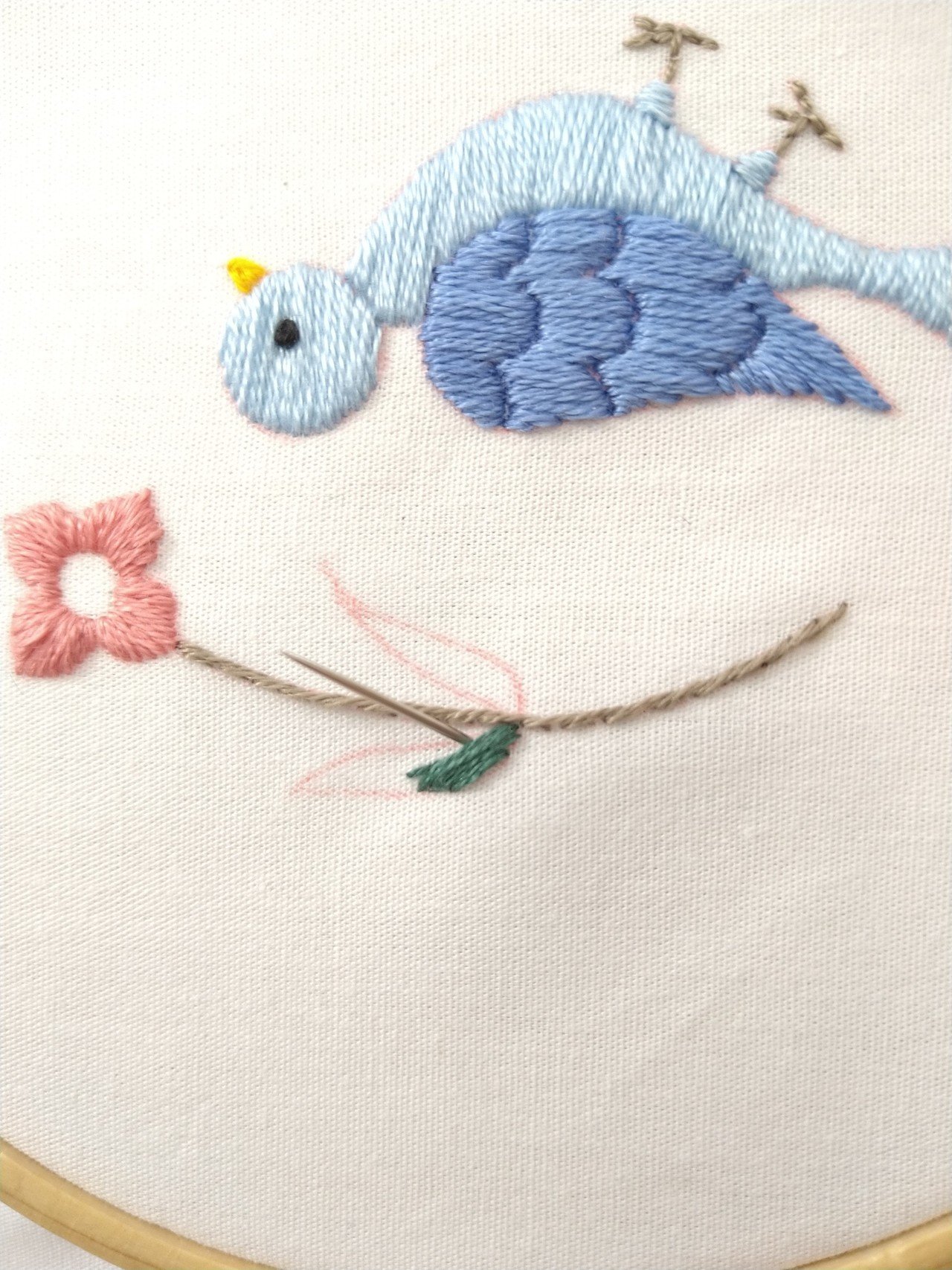 鳥とお花の刺繍をしてみよう* ステップ5 🌼完成🌼 〜花の刺繍 鳥とお花の刺繍をしてみよう* ステップ5 🌼完成🌼 〜花の刺繍