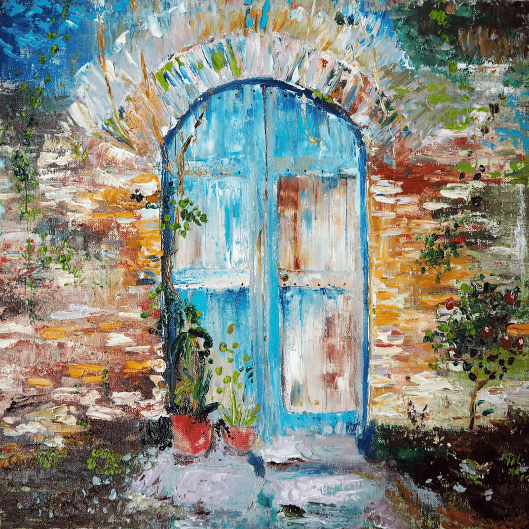 旅先で見つけた古いドアの絵を2つ描きました |芸術 絵画｜雨星立夏