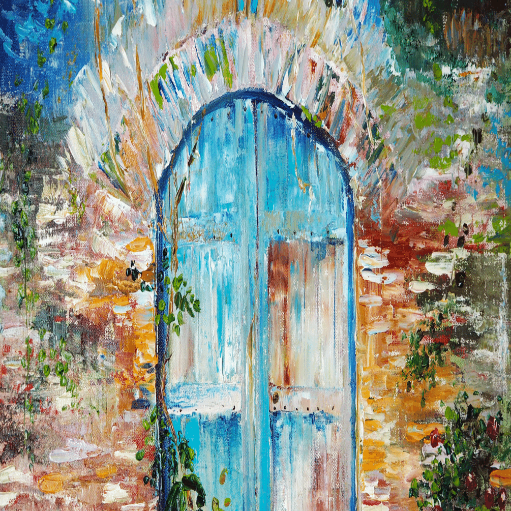 旅先で見つけた古いドアの絵を2つ描きました |芸術 絵画｜雨星立夏