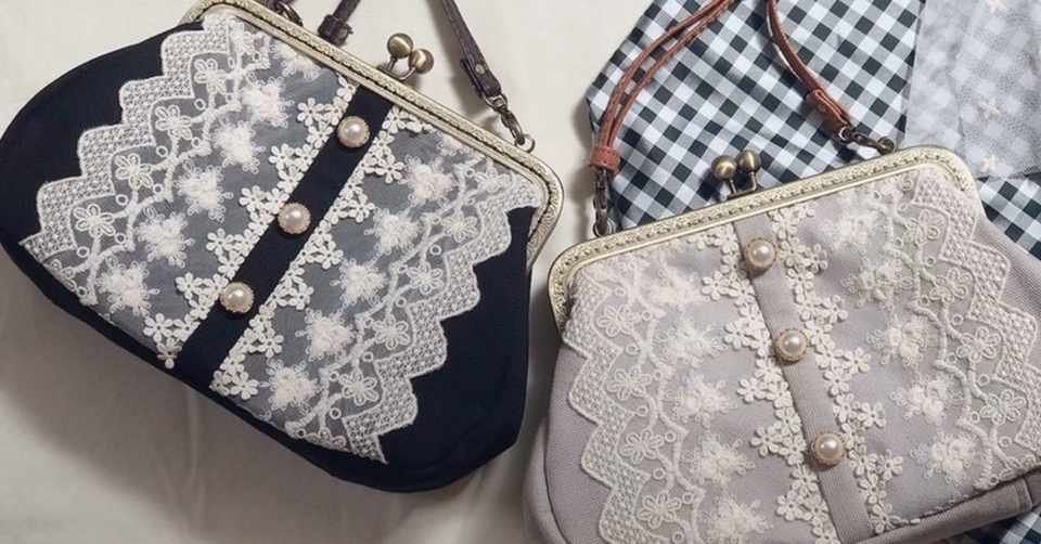 大人乙女のレースがま口ポシェットとエコバッグのセット Kajinatsu Note