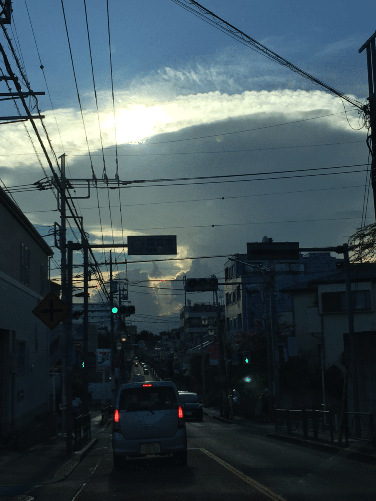 金床雲を見た。
積乱雲が発達して高く盛り上っていき、対流圏界面と呼ばれる面に達すると、雲はそれ以上上へと盛り上がることができず、横に広がってくる。対流圏界面はふつう高度17,000m（赤道付近の場合）～8,000m（極地の場合）で緯度が高いほど低くなるが、地域や季節によっても変化する。
(ウィキペディアより)

