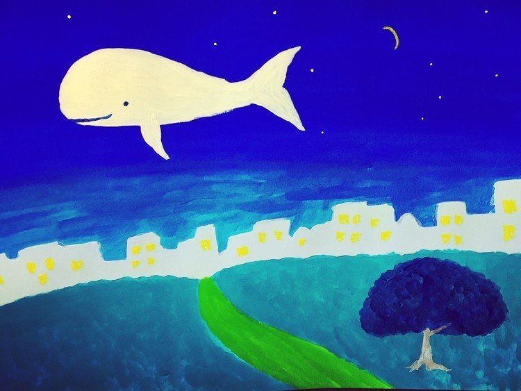 ふわりふわりと漂う白クジラ…


#art #painting 