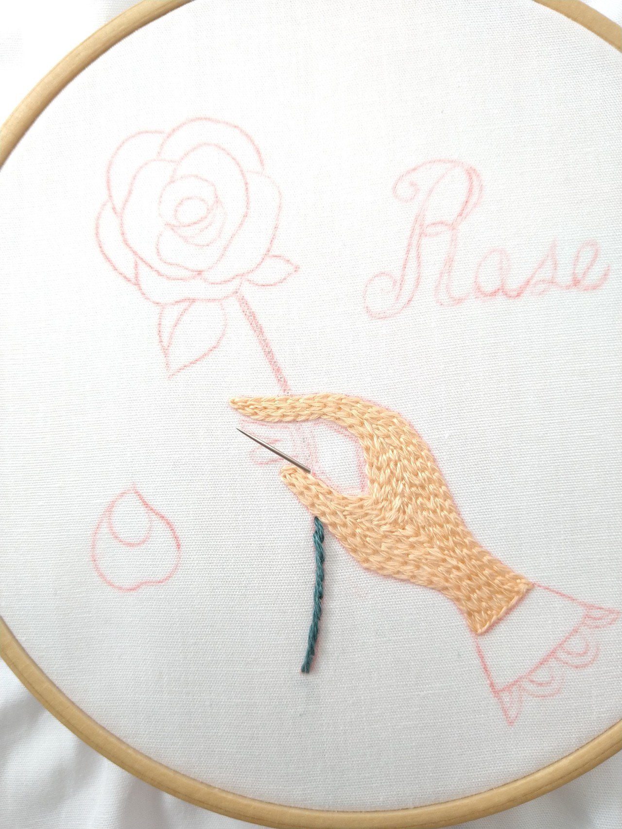 ローズの刺繍枠キットを作ろう* ステップ3 〜茎と指を刺繍する