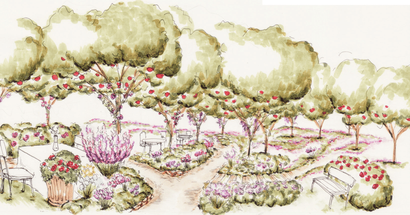 地方創生小説Rosenburg イラスト 農庭園の観光。ランドスケープやガーデンデザイン