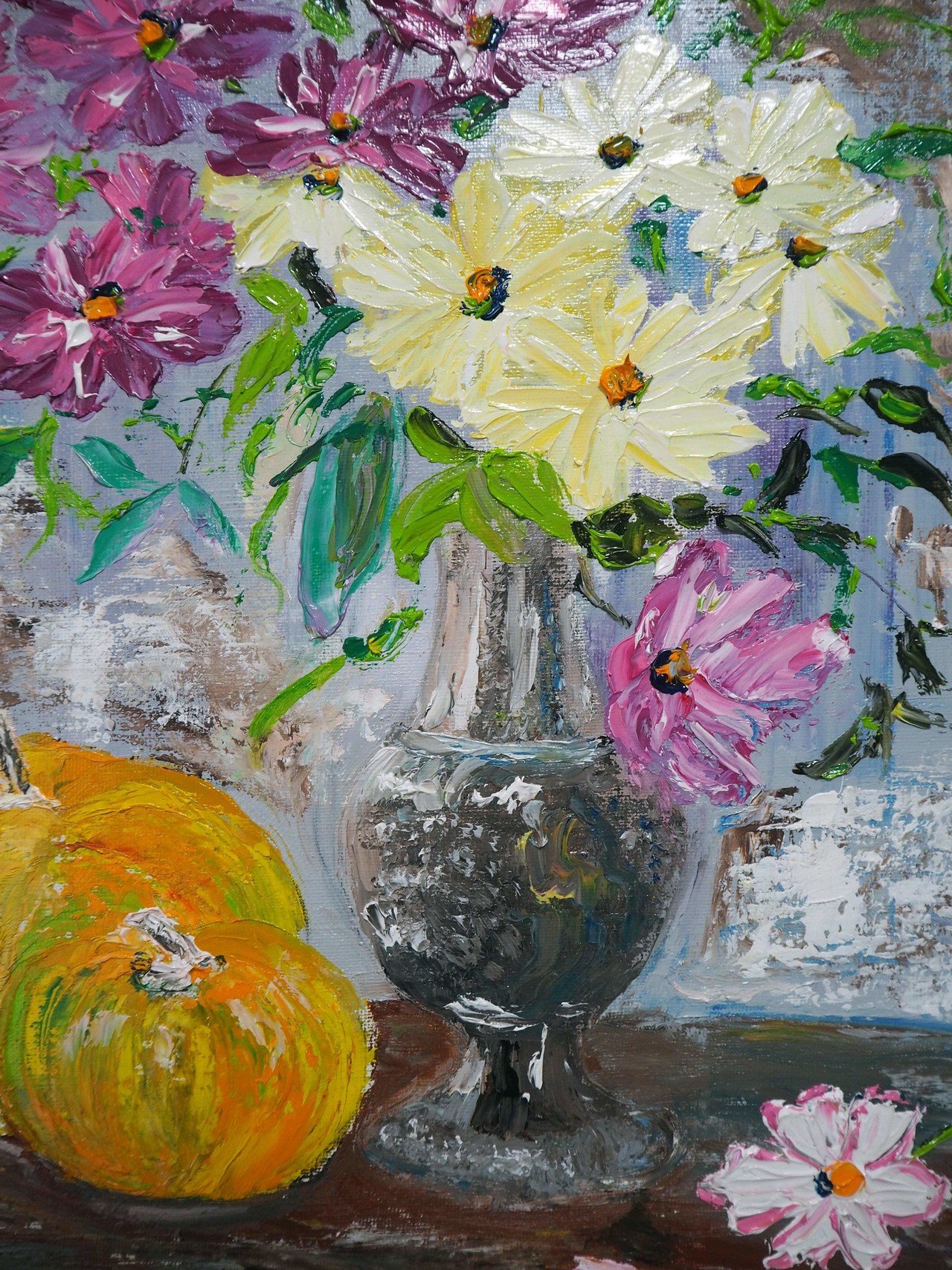 秋の窓辺」、「秋桜と南瓜」の絵を描きました｜雨星立夏 Rikka