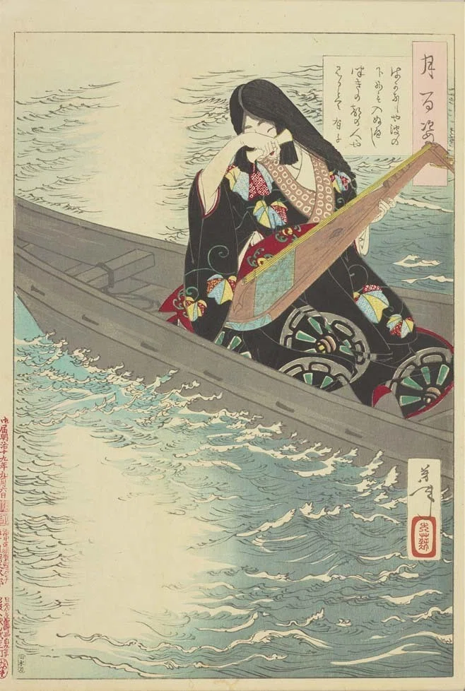 真作 ・ 明治時代 オリジナル浮世絵版画 月岡芳年: 月百姿 ・卒塔婆の 