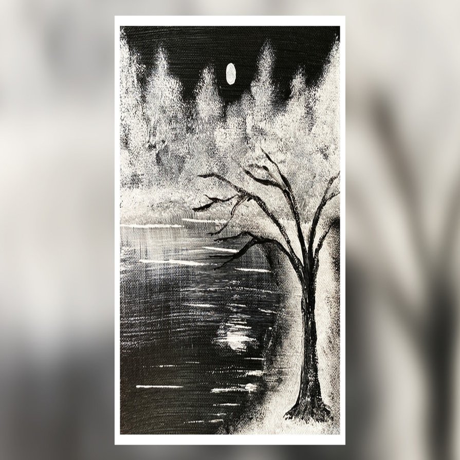 アクリル絵の具を使用した 白と黒の風景 の描き方 初心者が簡単に絵を描く方法 Junya Art Note