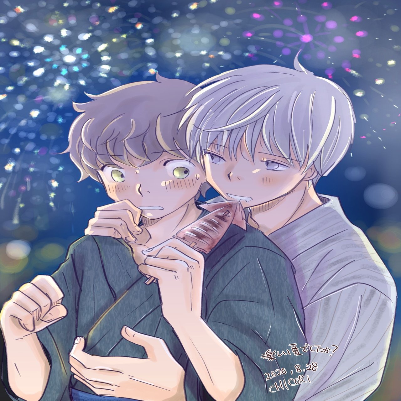 ゆるbl 夏の終わり 花火イラスト２枚 Chicory Note