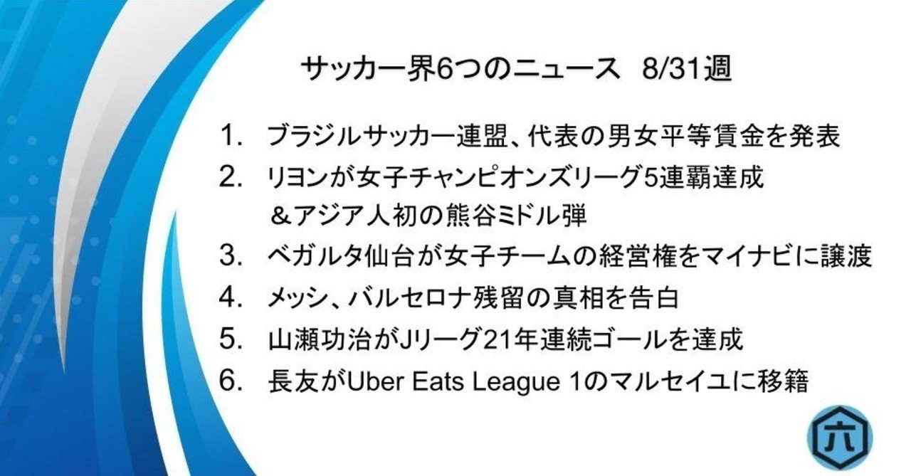 サッカー界6つのニュース 8 31週 六 Note