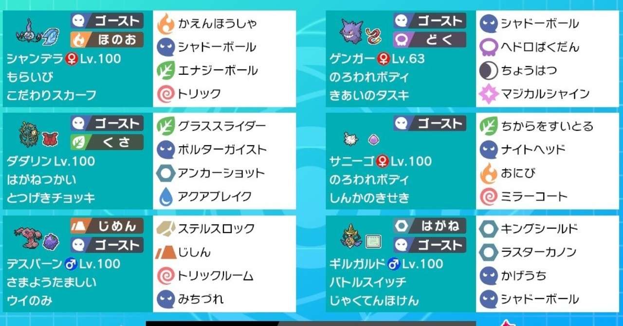ポケモン剣盾 シリーズ6用のゴースト統一パ紹介 ついでにレンタルパ スロー Note