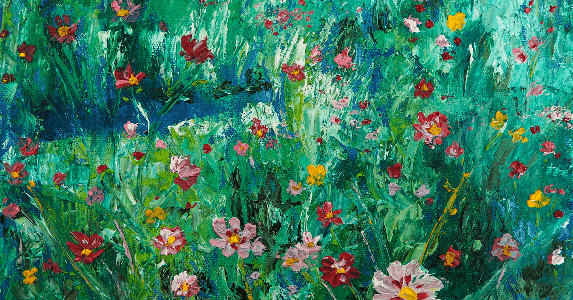 川辺のコスモス群生の絵を描きました|絵画 油絵｜雨星立夏 Rikka