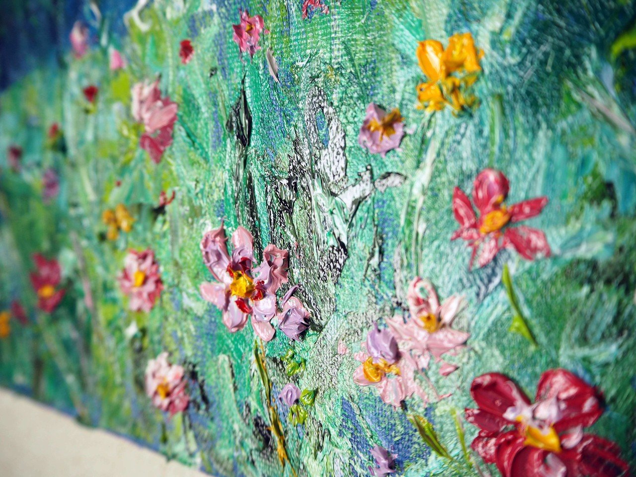 川辺のコスモス群生の絵を描きました|絵画 油絵｜雨星立夏 Rikka