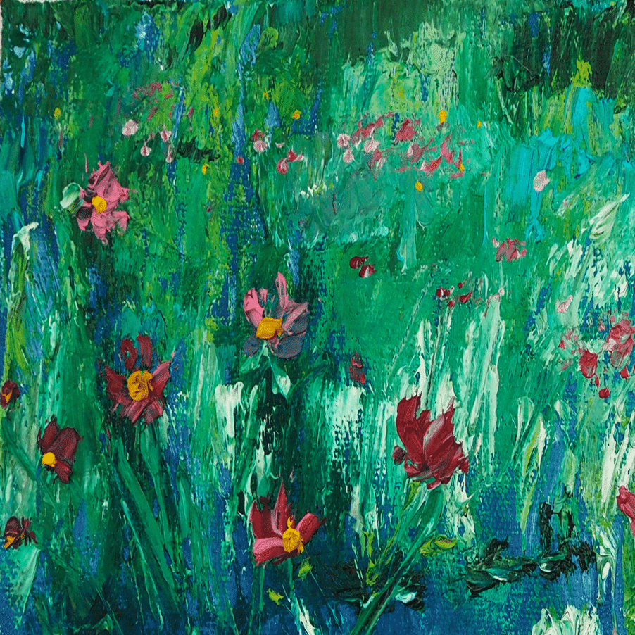 川辺のコスモス群生の絵を描きました|絵画 油絵｜雨星立夏 Rikka