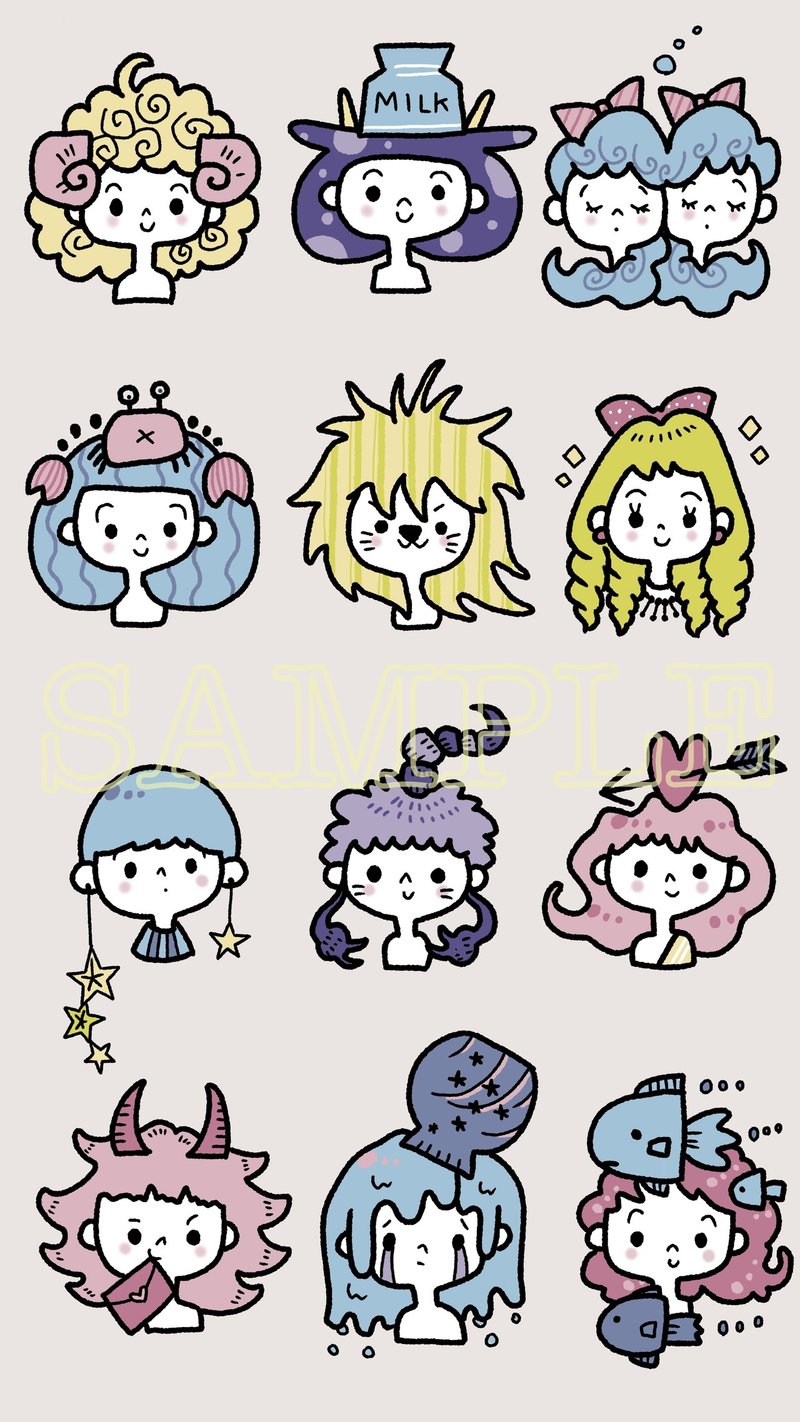 星座占い12星座のイラストサンプル 高井じゅり イラストレーター Note