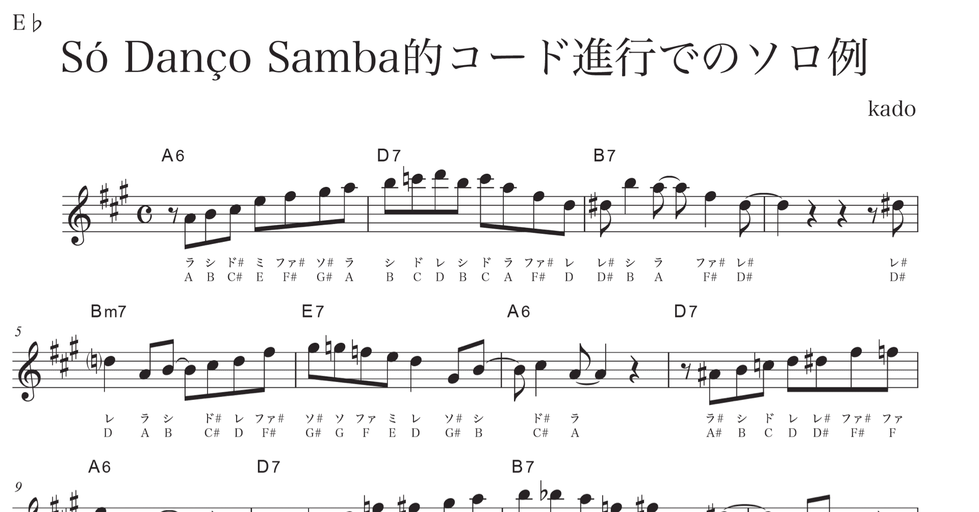 アルトサックス So Danco Samba コード進行でのソロ例 加度 克紘 Note
