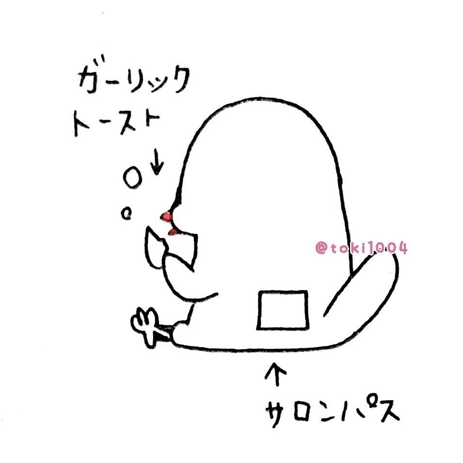 朝から姉に この部屋 サロンパスくさいで と 言われたので ガーリックトーストを食べました 絵 イラスト イラストレーター お絵描き ドローイング 一発描き ボールペン 文鳥 イラストレーターとき Note