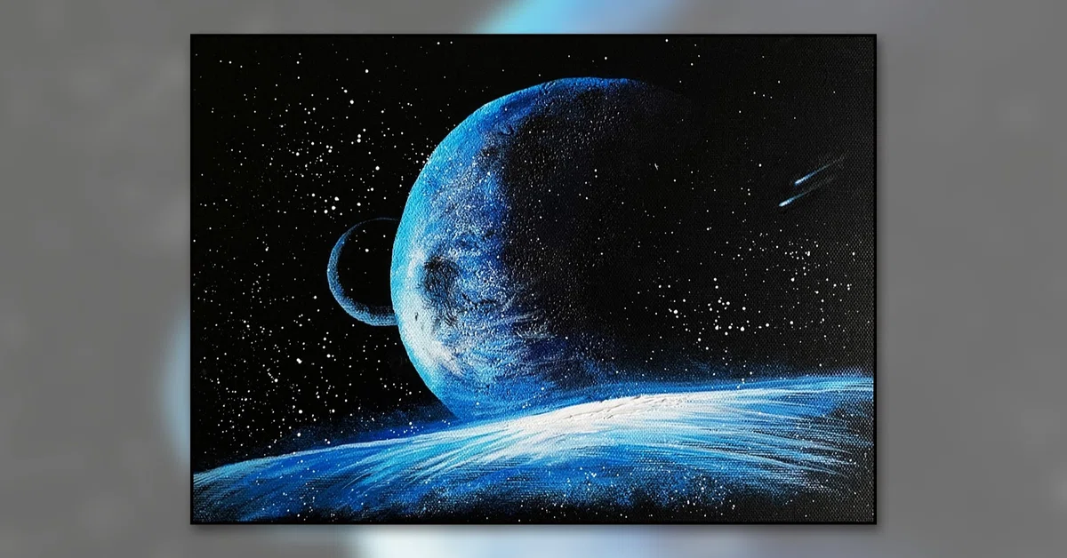 アクリル絵の具を使用した「宇宙から見た地球」の描き方 / 初心者が 