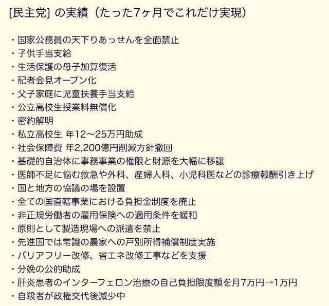 民主党の実績
