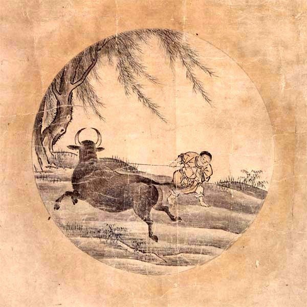真作/四田観水/牧童之図/牛図/横物/掛軸/名家伝来AH-546 真作/四田観水/牧童之図/牛図/横物/掛軸/名家伝来