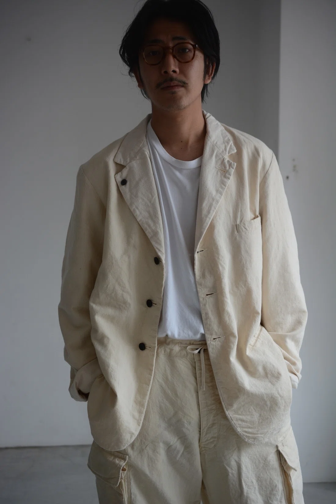 outil nariwai別注　ホスピタルジャケット　リネン 1940-50s vintage NOS French Hospital Military fabric】 Set up for