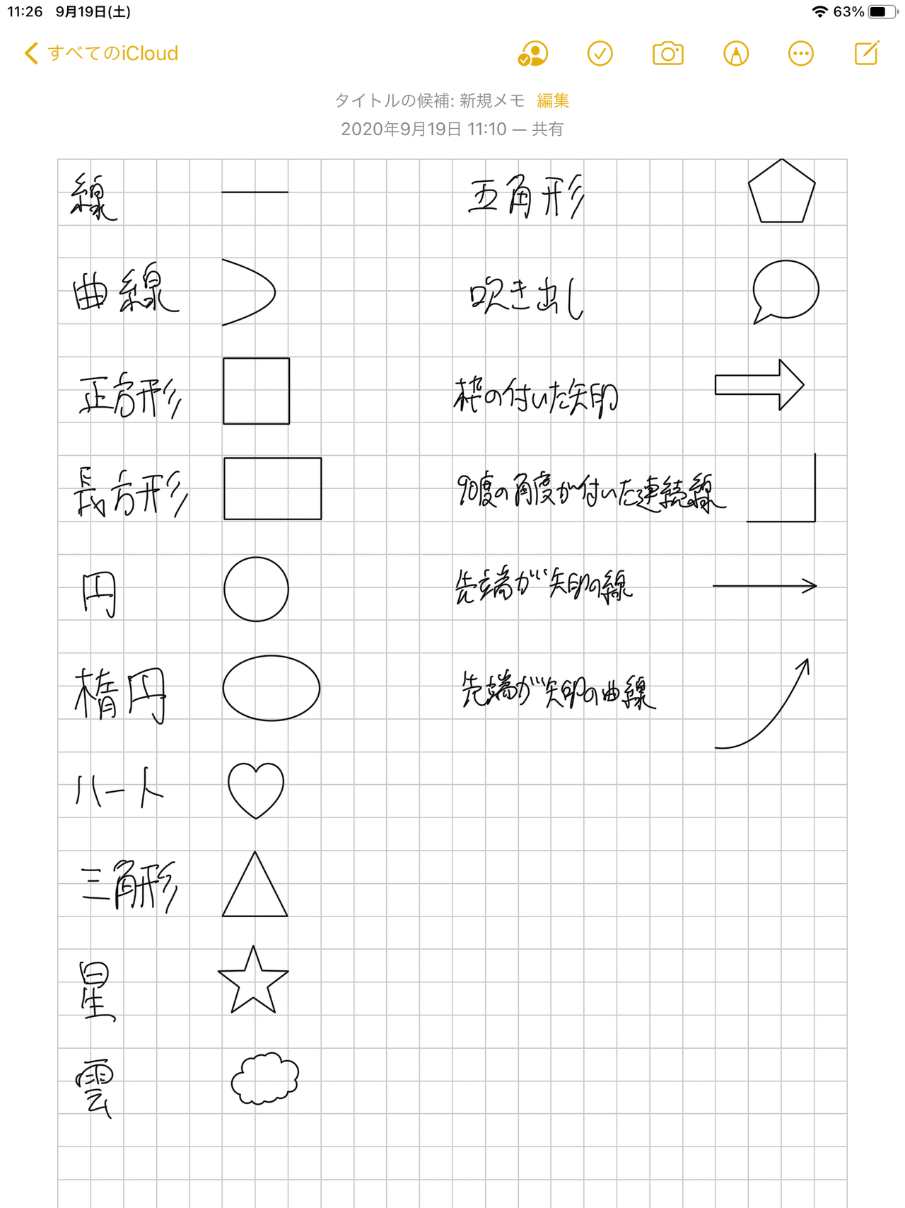 Ipadの純正メモで描ける図形 Hide Toyo Note