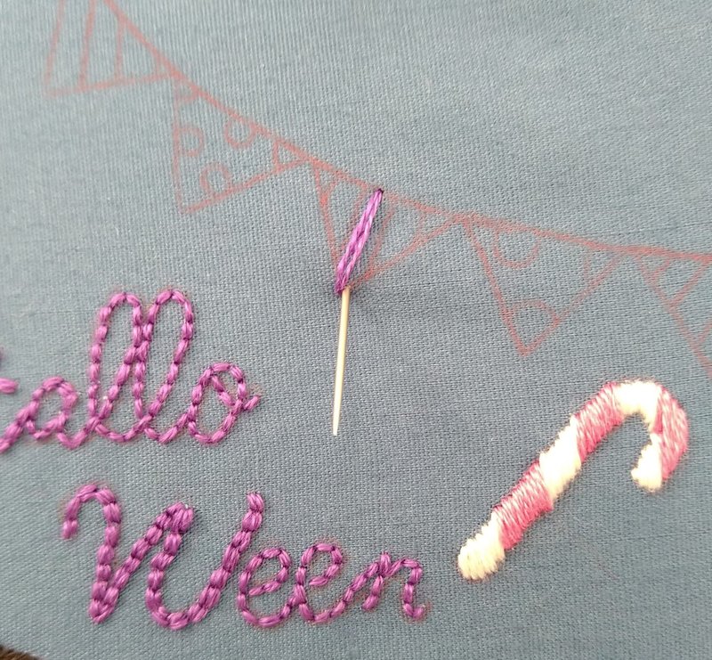 ハロウィンの刺繍図案 ステップ6 三角旗の刺繍 Apostrophe S 刺繍雑貨作家 Note