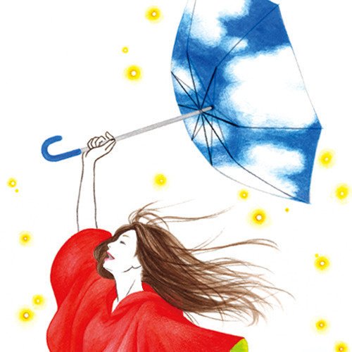 『Laughter in the rain』という曲のイメージで描いたのですが…雨に微笑むと言うよりは 雨上がりっぽくなってしまった作品。。しかもこの曲はある人のカバーで知ったので、元の曲よりカバー曲のイメージが強かったり(笑)。2010年の個展に出した作品をトリミング＆修正したデータです。