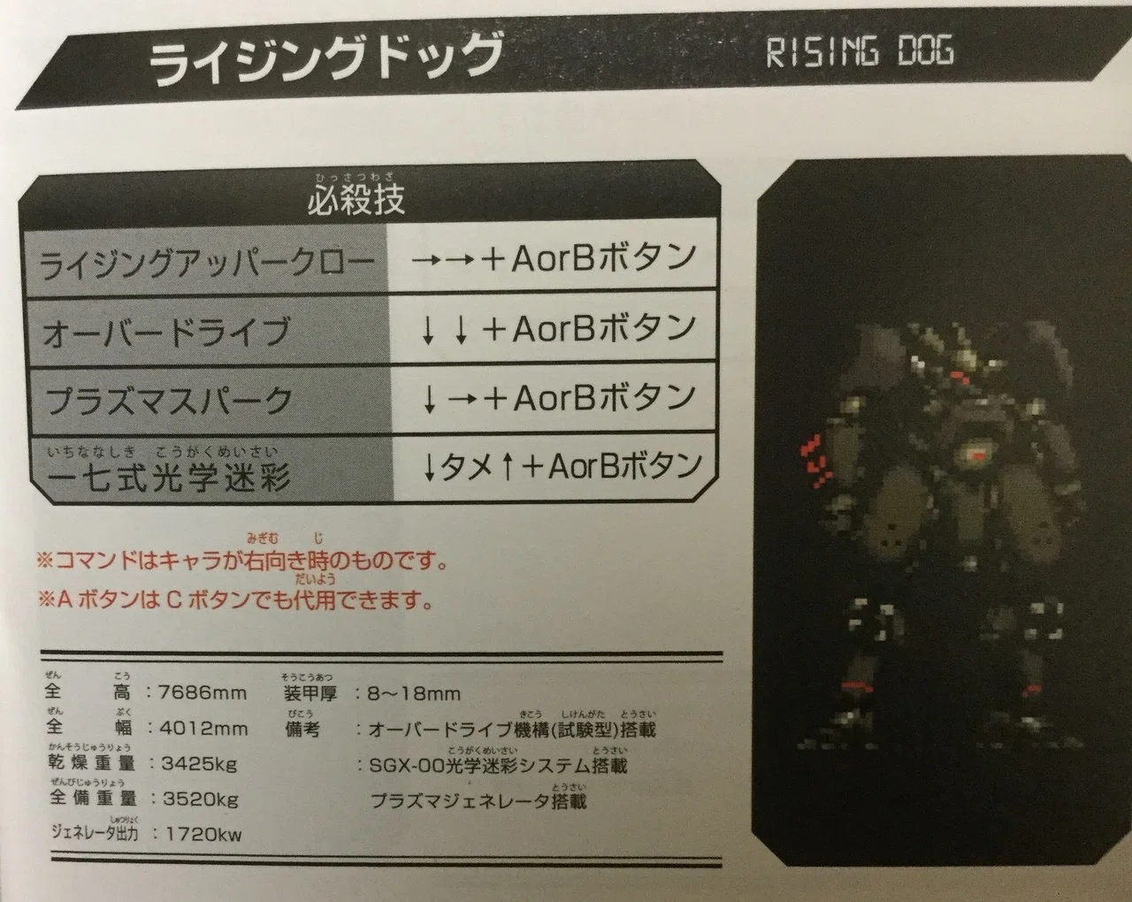 マッドストーカーの対戦モードで使える機体の性能についての技表と感想
